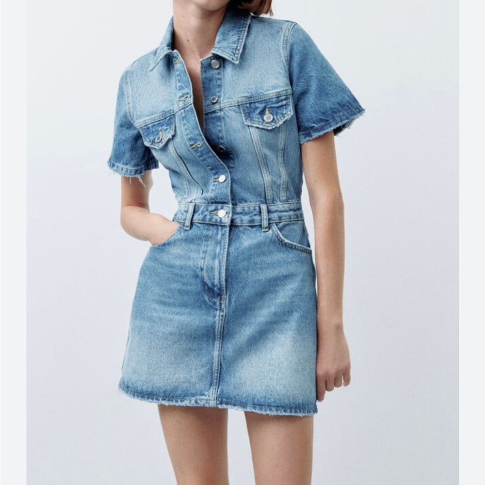 ZARA womans DENIM mini DRESS size L